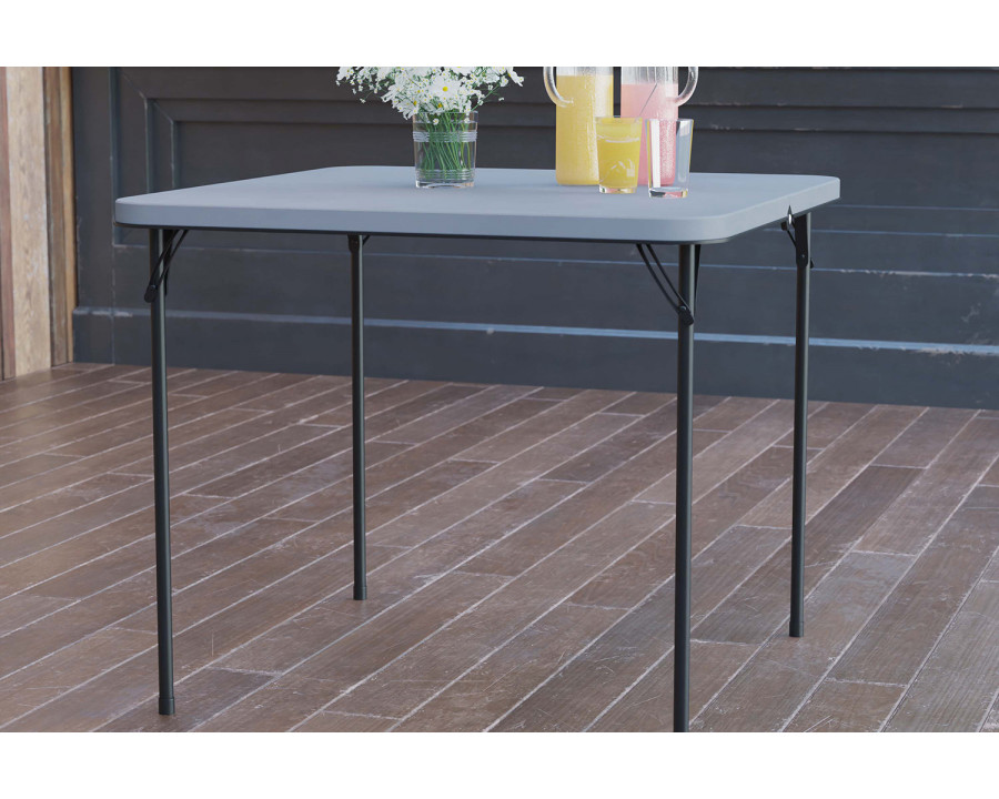 BLNK Dunham Square Plastic Folding Table with Carrying Handle - Gray