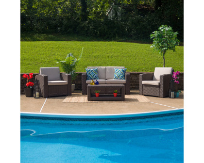 BLNK Seneca Outdoor Faux Rattan Chair, Loveseat and Table Set 4 Piece - Chocolate Brown