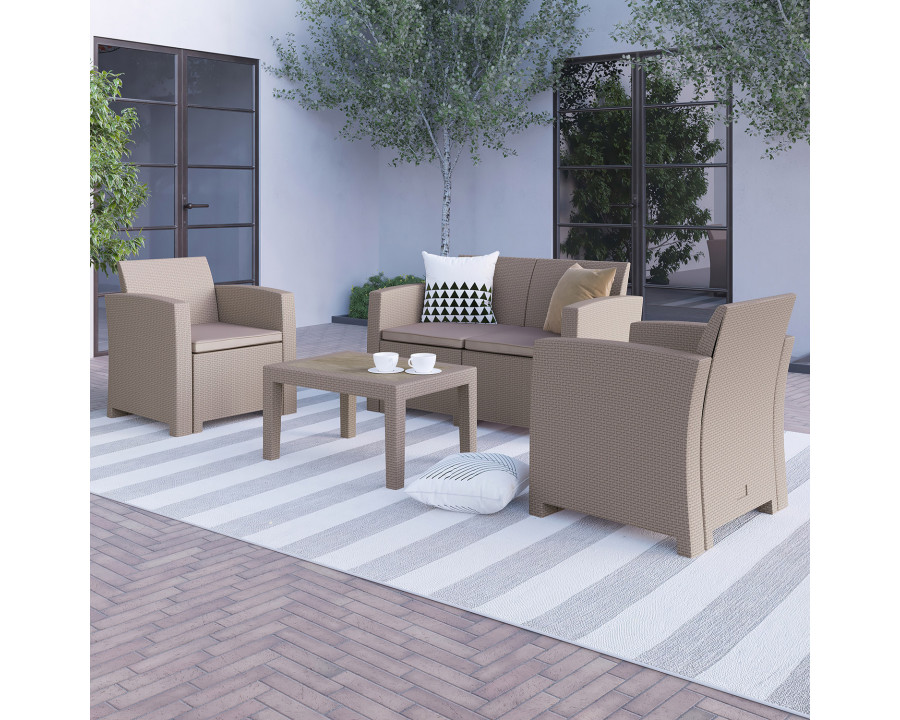 BLNK Seneca Outdoor Faux Rattan Chair, Loveseat and Table Set 4 Piece - Light Gray