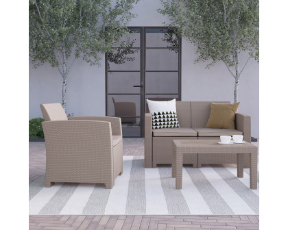 BLNK Seneca Outdoor Faux Rattan Chair, Loveseat and Table Set 4 Piece - Light Gray