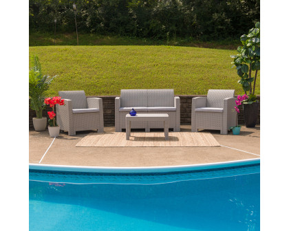 BLNK Seneca Outdoor Faux Rattan Chair, Loveseat and Table Set 4 Piece - Light Gray