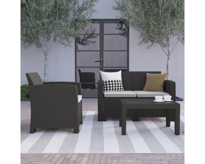 BLNK Seneca Outdoor Faux Rattan Chair, Loveseat and Table Set 4 Piece - Dark Gray