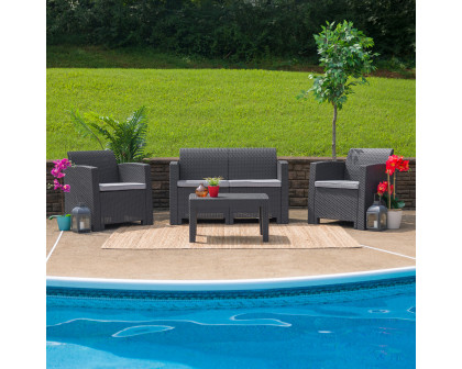 BLNK Seneca Outdoor Faux Rattan Chair, Loveseat and Table Set 4 Piece - Dark Gray