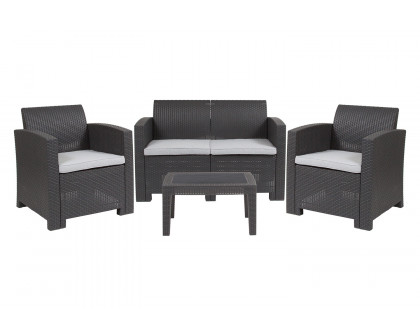 BLNK Seneca Outdoor Faux Rattan Chair, Loveseat and Table Set 4 Piece - Dark Gray