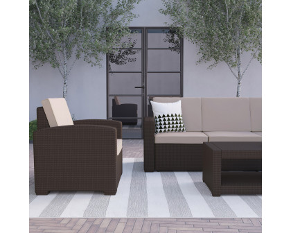 BLNK Seneca Outdoor Faux Rattan Chair, Sofa and Table Set 4 Piece