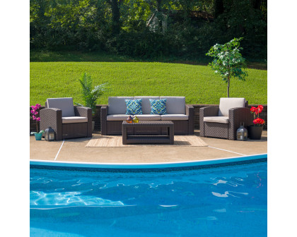 BLNK Seneca Outdoor Faux Rattan Chair, Sofa and Table Set 4 Piece - Chocolate Brown