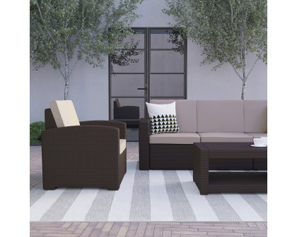 BLNK - Seneca Outdoor Faux Rattan Chair, Sofa and Table Set 5 Piece