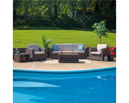 BLNK - Seneca Outdoor Faux Rattan Chair, Sofa and Table Set 5 Piece