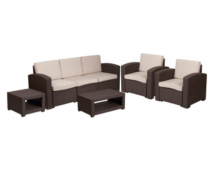 BLNK - Seneca Outdoor Faux Rattan Chair, Sofa and Table Set 5 Piece