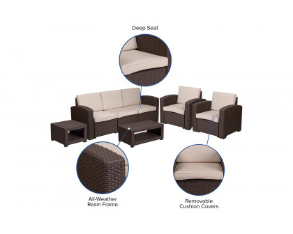 BLNK - Seneca Outdoor Faux Rattan Chair, Sofa and Table Set 5 Piece