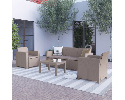 BLNK Seneca Outdoor Faux Rattan Chair, Sofa and Table Set 4 Piece