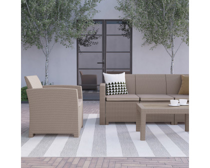 BLNK Seneca Outdoor Faux Rattan Chair, Sofa and Table Set 4 Piece - Light Gray