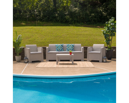 BLNK Seneca Outdoor Faux Rattan Chair, Sofa and Table Set 4 Piece - Light Gray