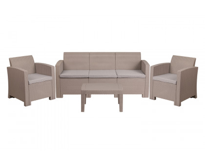 BLNK Seneca Outdoor Faux Rattan Chair, Sofa and Table Set 4 Piece - Light Gray