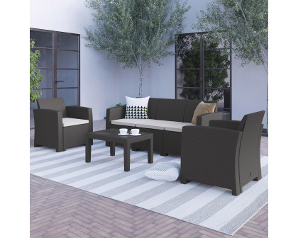 BLNK Seneca Outdoor Faux Rattan Chair, Sofa and Table Set 4 Piece