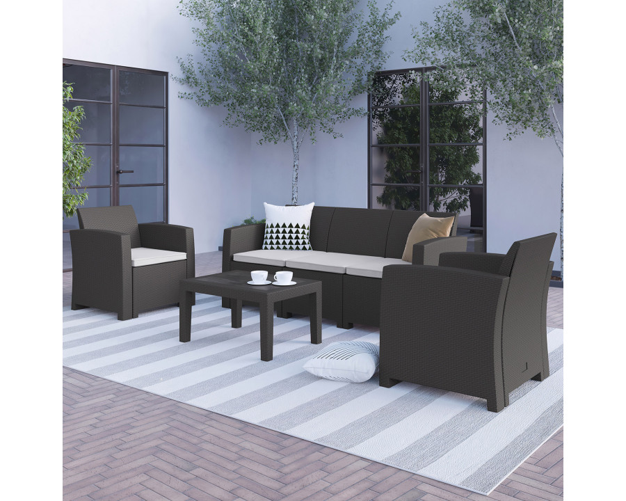 BLNK Seneca Outdoor Faux Rattan Chair, Sofa and Table Set 4 Piece - Dark Gray