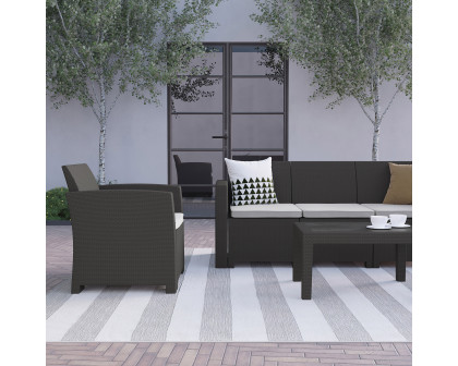 BLNK Seneca Outdoor Faux Rattan Chair, Sofa and Table Set 4 Piece - Dark Gray