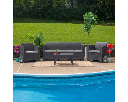 BLNK Seneca Outdoor Faux Rattan Chair, Sofa and Table Set 4 Piece - Dark Gray