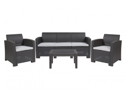 BLNK Seneca Outdoor Faux Rattan Chair, Sofa and Table Set 4 Piece - Dark Gray