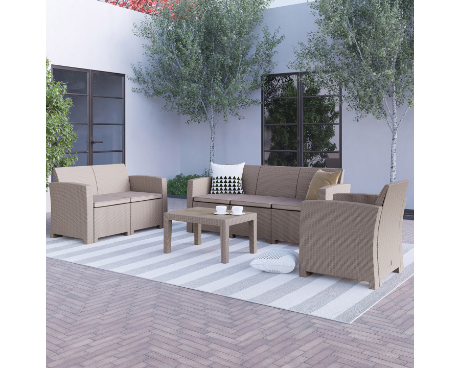 BLNK Seneca Outdoor Faux Rattan Chair, Loveseat, Sofa and Table Set 4 Piece