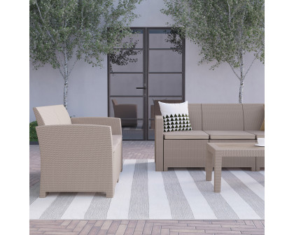 BLNK Seneca Outdoor Faux Rattan Chair, Loveseat, Sofa and Table Set 4 Piece