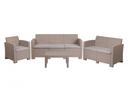 BLNK Seneca Outdoor Faux Rattan Chair, Loveseat, Sofa and Table Set 4 Piece - Light Gray