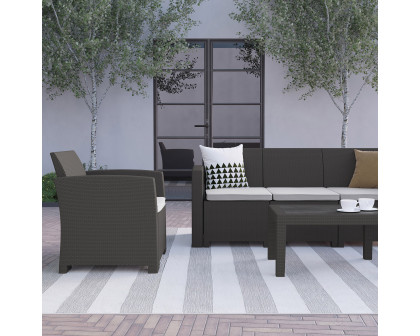 BLNK Seneca Outdoor Faux Rattan Chair, Loveseat, Sofa and Table Set 4 Piece - Dark Gray