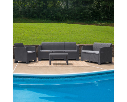 BLNK Seneca Outdoor Faux Rattan Chair, Loveseat, Sofa and Table Set 4 Piece - Dark Gray