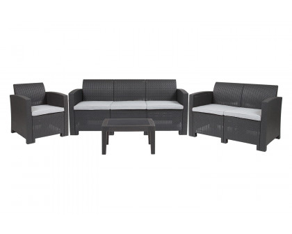 BLNK Seneca Outdoor Faux Rattan Chair, Loveseat, Sofa and Table Set 4 Piece - Dark Gray