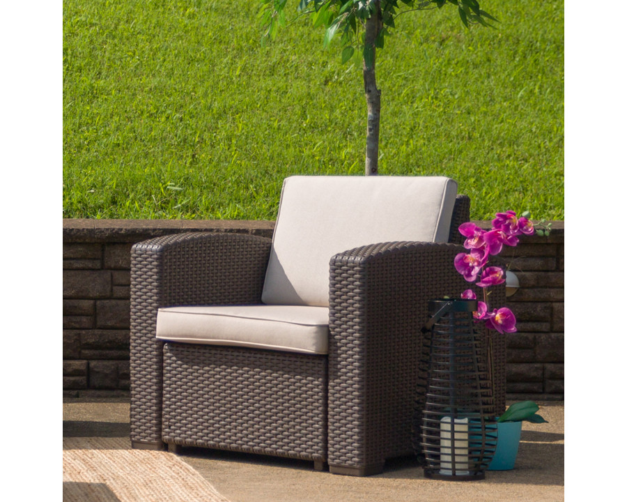 BLNK - Seneca Faux Rattan Chair with All-Weather Beige Cushion