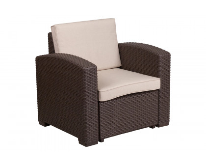 BLNK - Seneca Faux Rattan Chair with All-Weather Beige Cushion