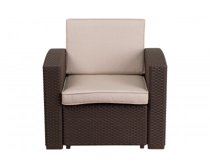 BLNK - Seneca Faux Rattan Chair with All-Weather Beige Cushion