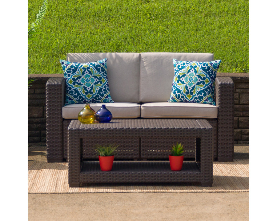 BLNK - Seneca Faux Rattan Loveseat with All-Weather Beige Cushions