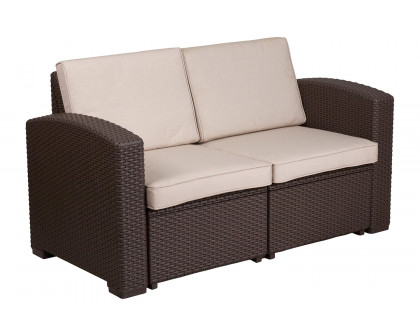 BLNK - Seneca Faux Rattan Loveseat with All-Weather Beige Cushions