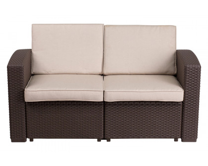 BLNK - Seneca Faux Rattan Loveseat with All-Weather Beige Cushions