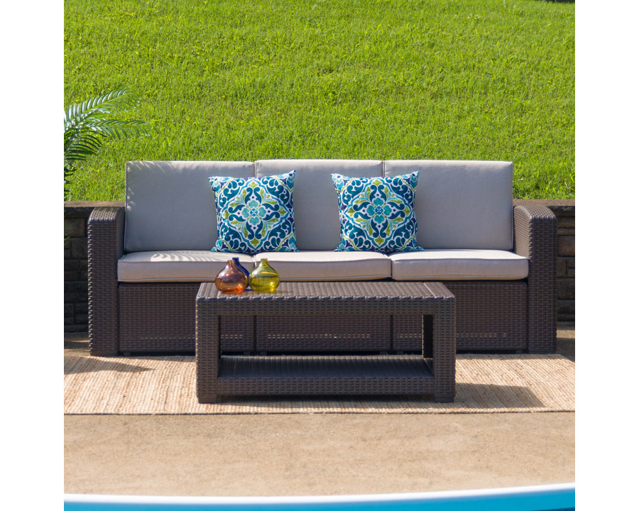 BLNK - Seneca Faux Rattan Sofa with All-Weather Beige Cushions