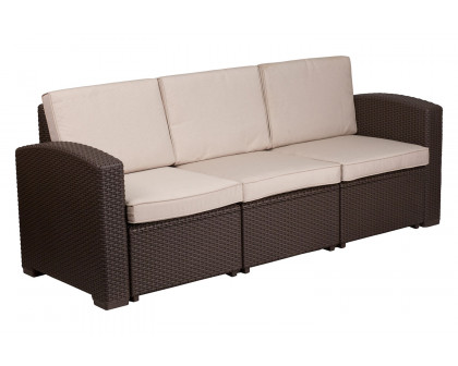 BLNK - Seneca Faux Rattan Sofa with All-Weather Beige Cushions