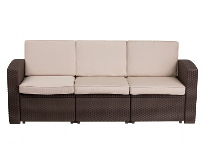 BLNK - Seneca Faux Rattan Sofa with All-Weather Beige Cushions