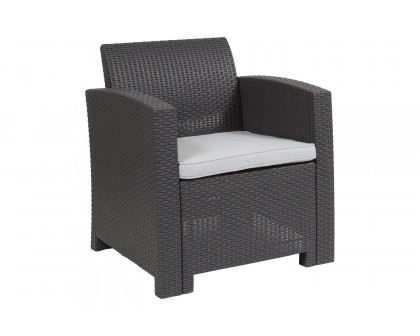 BLNK™ Seneca Faux Rattan Chair with All-Weather Light Gray Cushion - Dark Gray