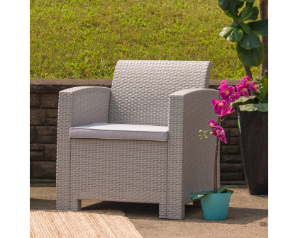 BLNK Seneca Faux Rattan Chair with All-Weather Light Gray Cushion