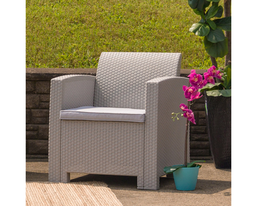 BLNK Seneca Faux Rattan Chair with All-Weather Light Gray Cushion - Light Gray