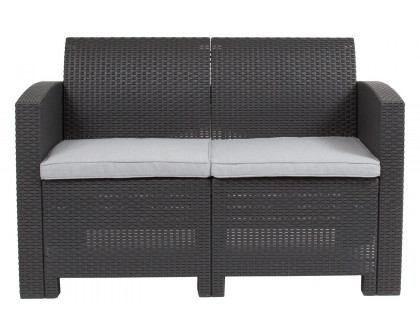 BLNK Seneca Faux Rattan Loveseat with All-Weather Light Gray Cushions - Dark Gray