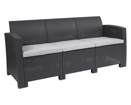 BLNK Seneca Faux Rattan Sofa with All-Weather Light Gray Cushions - Dark Gray