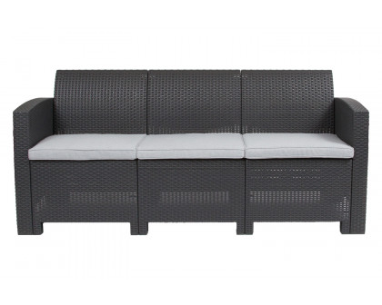 BLNK Seneca Faux Rattan Sofa with All-Weather Light Gray Cushions - Dark Gray