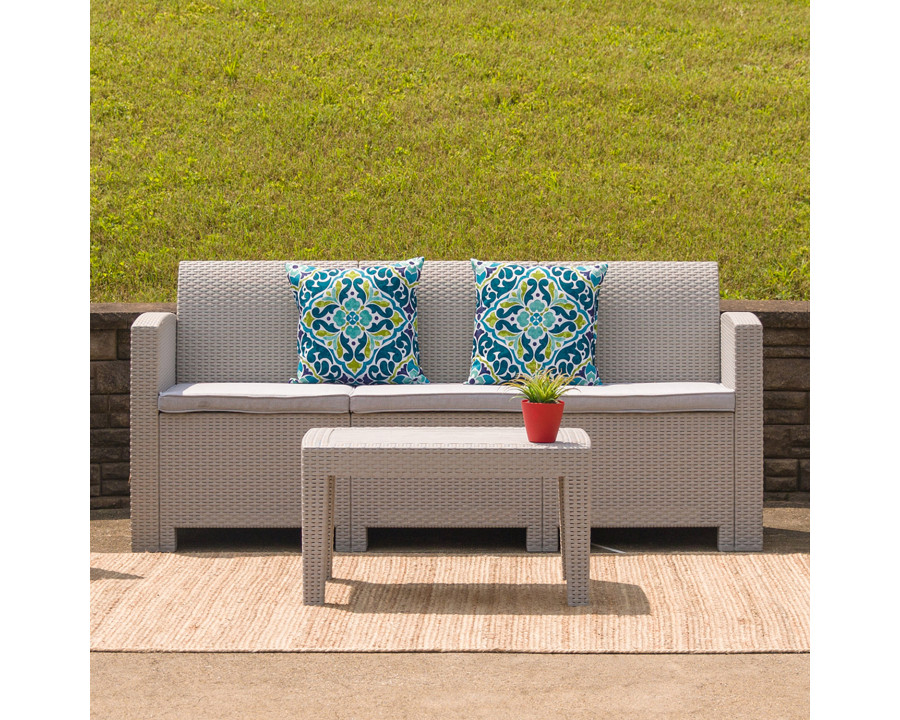 BLNK Seneca Faux Rattan Sofa with All-Weather Light Gray Cushions