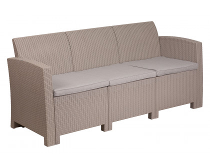 BLNK Seneca Faux Rattan Sofa with All-Weather Light Gray Cushions