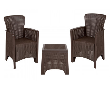 BLNK Seneca Faux Rattan Plastic Chair Set with Matching Side Table - Chocolate