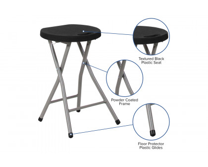 BLNK - Micah Foldable Stool with Black Plastic Seat and Titanium Gray Frame