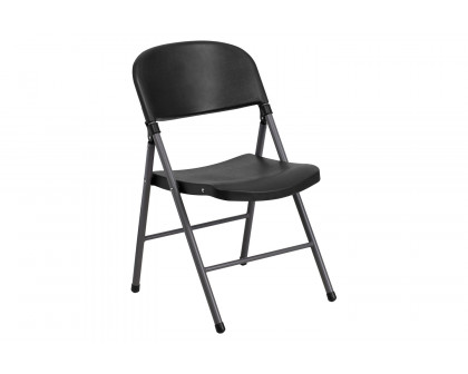 BLNK™ HERCULES Series Plastic Folding Chair with Charcoal Frame - Black