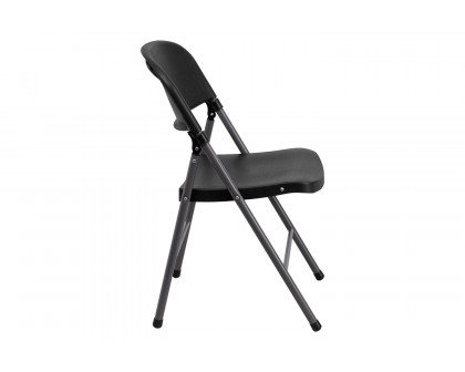 BLNK™ HERCULES Series Plastic Folding Chair with Charcoal Frame - Black